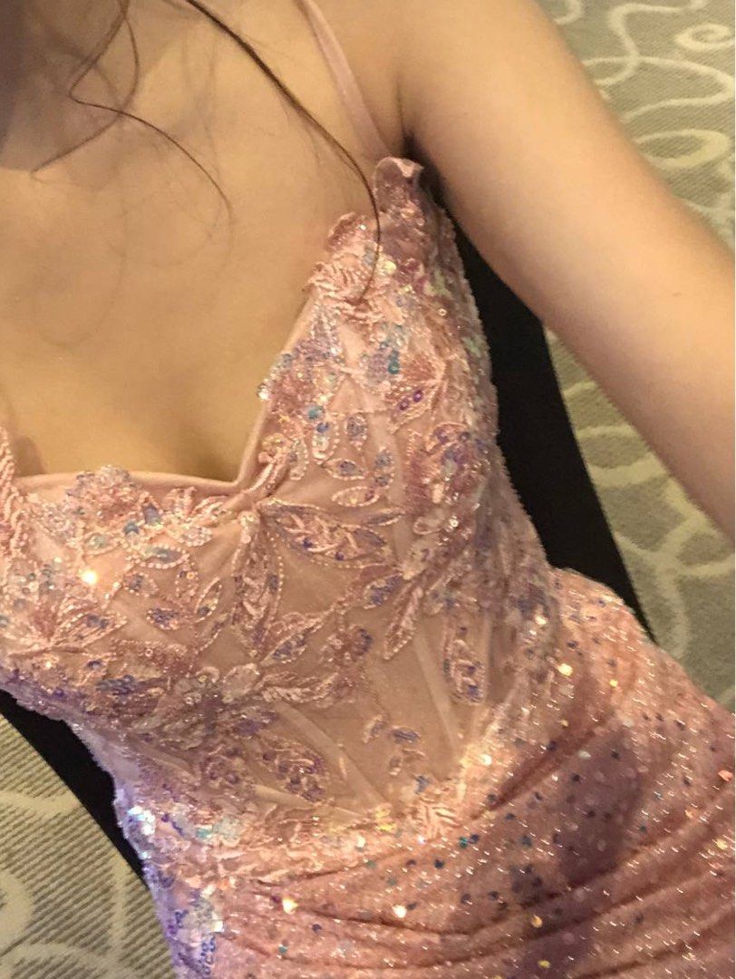 Sparkly Pink Sequin Gown with High Slit (Category: Evening dresses & gowns) located in Manila. Submitted by elra.preloved (Listing ID 1460584102, Image 3). Description: • worn once, washed twice (before & after worn) • in perfect condition • price can be negotiable just reach out girls :) - Beautiful sparkly pink sequin gown - Flattering ruched design - Daring high slit - Perfect for formal events, parties, or prom - Comes with a matching white f