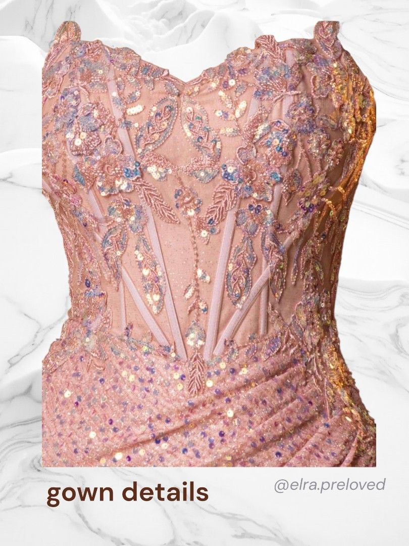 Sparkly Pink Sequin Gown with High Slit (Category: Evening dresses & gowns) located in Manila. Submitted by elra.preloved (Listing ID 1460584102, Image 2). Description: • worn once, washed twice (before & after worn) • in perfect condition • price can be negotiable just reach out girls :) - Beautiful sparkly pink sequin gown - Flattering ruched design - Daring high slit - Perfect for formal events, parties, or prom - Comes with a matching white f