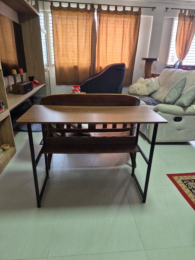 Study Table (Category: Tables & Sets) located in Singapore. Submitted by by.iman (Listing ID 1460546753, Image 1). Description: Study table to bless. Still in good condition. About 1m in length. Standard height. Need to tighten the screws so it will balance. Slightly rocky now. Will not dismantle. 70cm by 45cm by 100cm You need own manpower and own trsnsport..