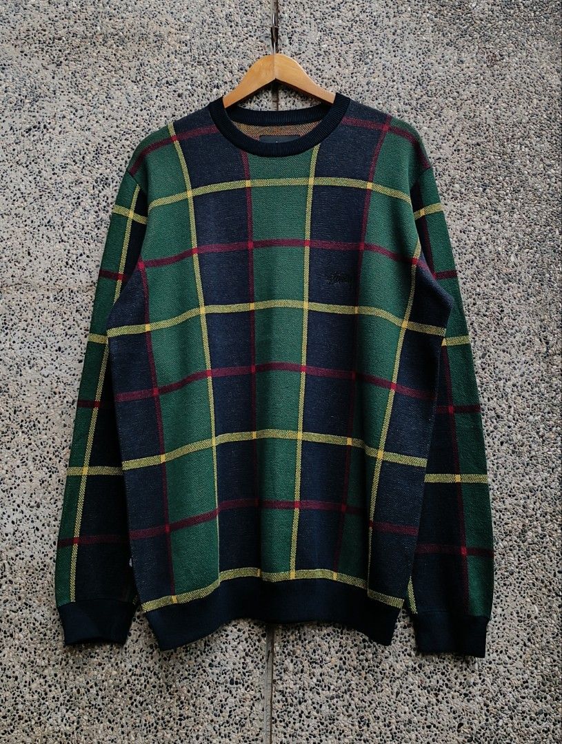STUSSY PLAID KNITTED SWEATER (Category: Activewear) located in Davao. Submitted by st333tcartel (Listing ID 1460546964, Image 1). Description: Small Length 29.5 Width 23.5.