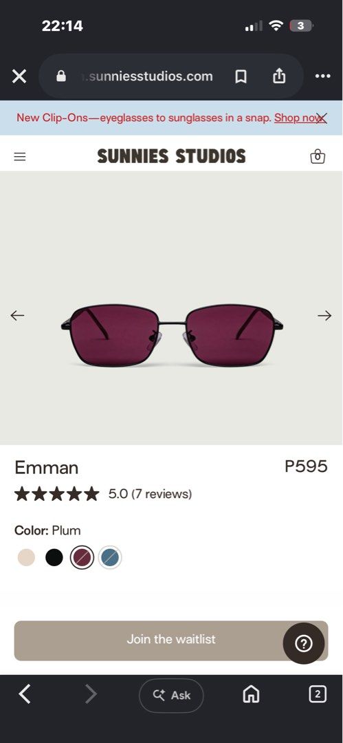 Sunnies Studios Emman Sunglasses - Plum (Category: Sunglasses & Eyewear) located in Manila. Submitted by juniperian9 (Listing ID 1460667715, Image 2). Description: .