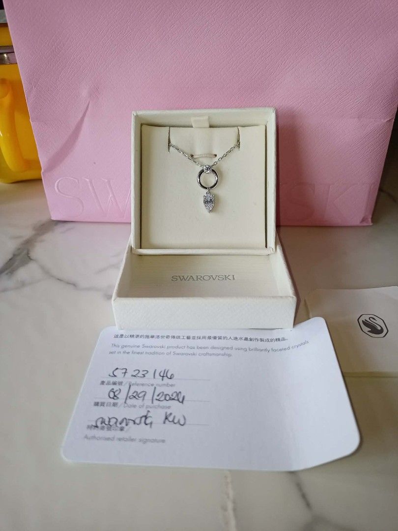 Swarovski Mesmera Necklace (Category: Necklaces) located in Mandaluyong City. Submitted by noel_30 (Listing ID 1460590219, Image 1). Description: With Aunthentication card Free cleaning at any swarovski branch just bring the Aunthentication card Non-Tarnish W/ Box, Pink Paper Bag and Ribbon Article no.: 5723146 Collection: Mesmera Length (minimum - maximum): 38 - 45 cm Motif size: 2.2 x 1 cm Material: Crystals, Rhodium plated, Cubic Zirconia Colo