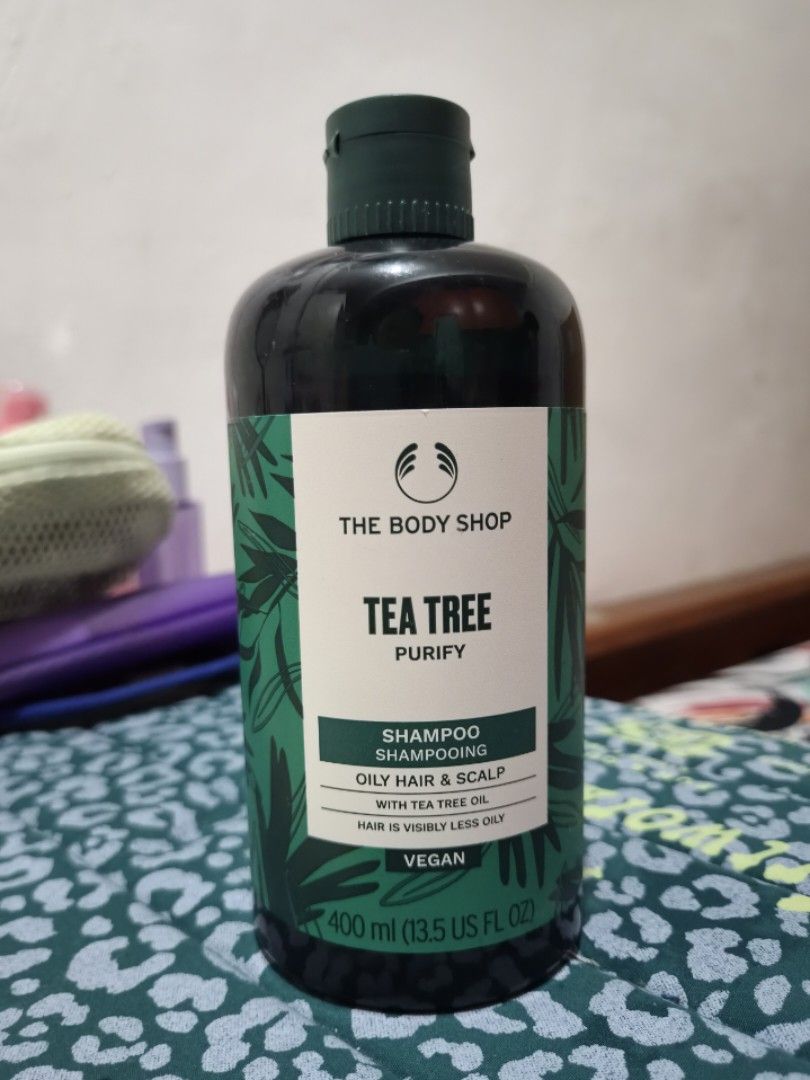 The Body Shop Tea Tree Purify Shampoo (Category: Hair) located in Taguig. Submitted by babiejieun (Listing ID 1460682692, Image 1). Description: The Body Shop Tea Tree Purify Shampoo for Oily Hair and Scalp - Only consumed about 10% of the content (please refer to 3rd pic) - Expiry Date: August 2028 - Bought at their physical store - RFS: not suitable for my recent hair treatment, needed to switch to other shampoo. MOD: j&t, sdd Loc: Taguig City.