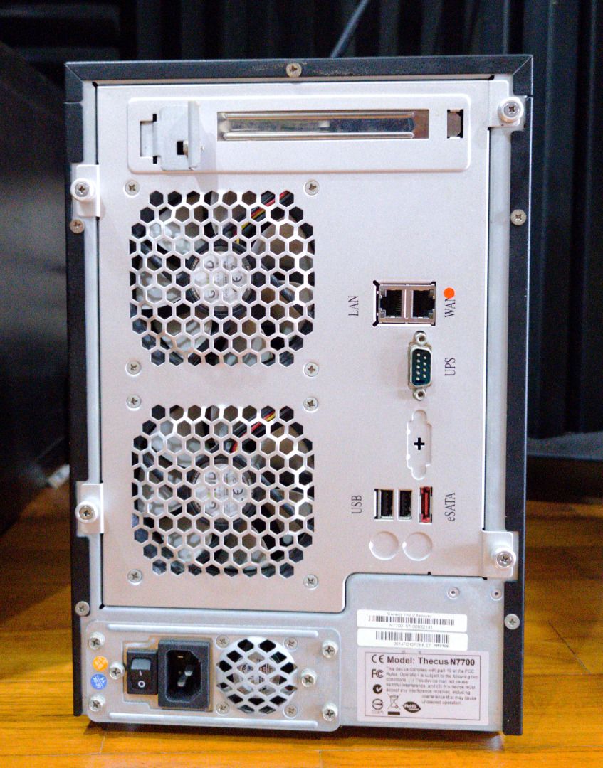 Thecus N7700 7 Bays NAS Enclosure Server with free 3x 2TB HDD (Category: Networking) located in Singapore. Submitted by tkm00 (Listing ID 1460577095, Image 3). Description: Thecus N7700 NAS Enclosure - 7 Drive Bays - Front USB Ports - Front LCD Display, in good working condition. - Rear LAN Port - Rear WAN Port - Rear USB Ports - Rear eSATA Port - Perfect for Network Attached Storage - With lock key and all the screws for the HDD Upgraded memory 