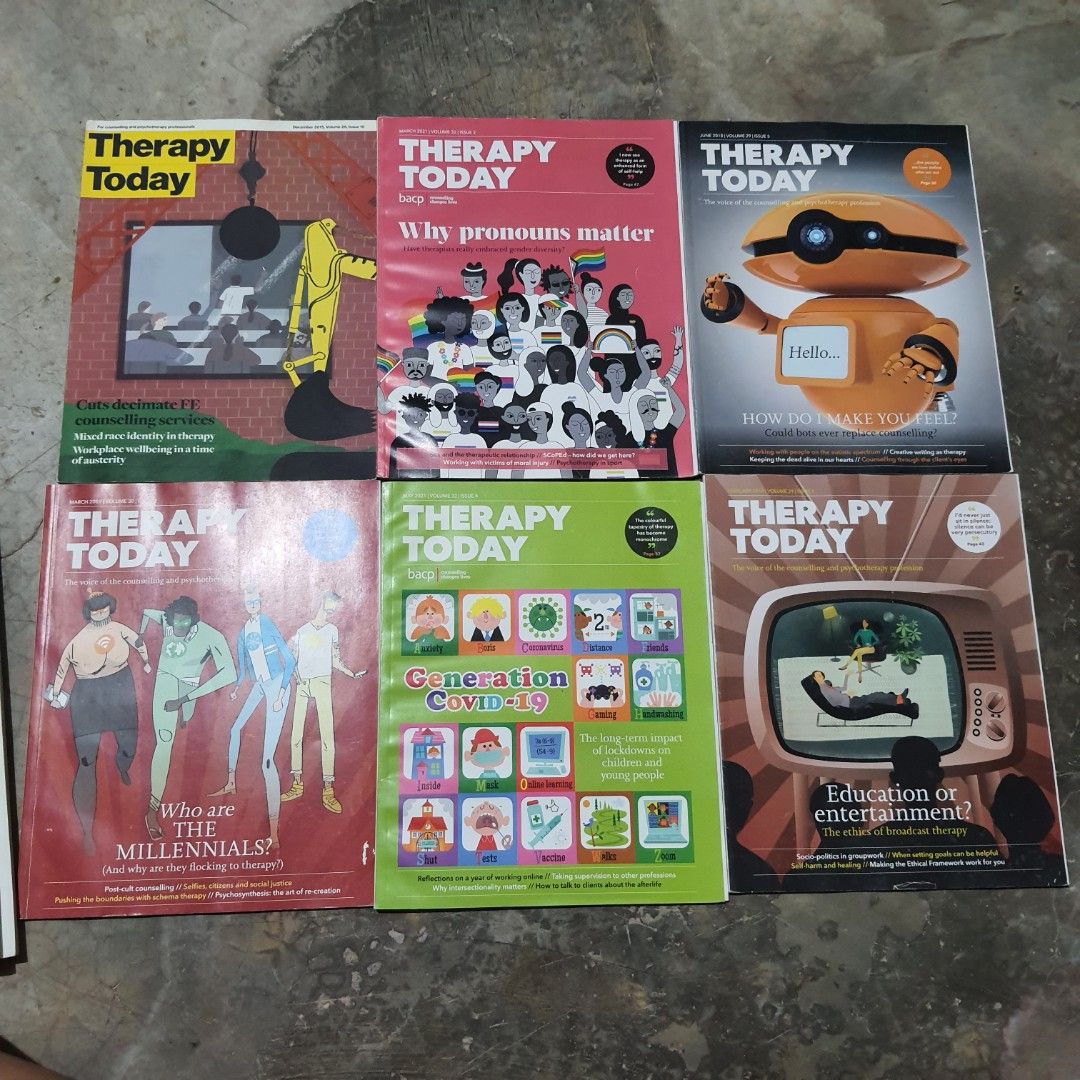 Therapy Today Magazines - Various Issues (Category: Magazines) located in Tarlac. Submitted by jajubells (Listing ID 1460621713, Image 3). Description: - Bundle of Therapy Today magazines - Covers topics like 'Why pronouns matter', 'Generation Covid-19', 'Therapy in the wild' - Explores cultural barriers, trauma, and generational impacts - Ideal for anyone interested in psychology and therapy - Insightful articles for a deeper understanding stric