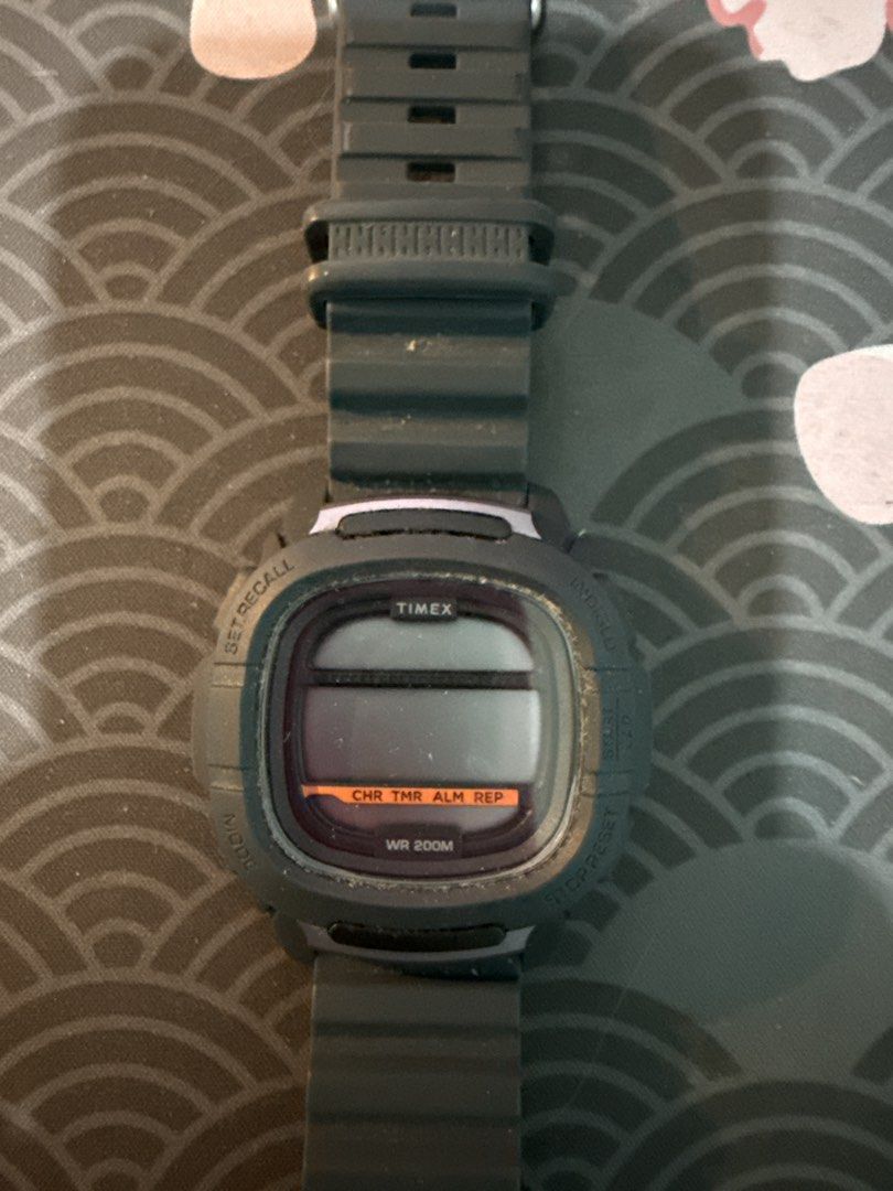 Timex WR 200M Digital Watch (Category: Men's Watches) located in Quezon City. Submitted by shuks_9 (Listing ID 1460707015, Image 1). Description: - Timex Digital Watch - Water Resistant 200M (WR 200M) - Functions: Chronograph, Timer, Alarm, Repeat - Color: Dark Grey strap and casing - Ideal for: Everyday wear, sports activities - Condition: Minor signs of use on casing - No Batter and Box - Needs cleaning .