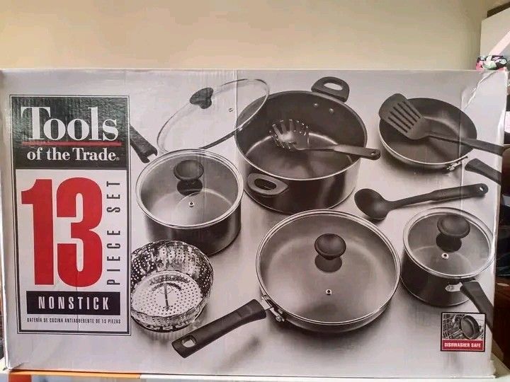 Tools of the trade cookware set Nonstick (Category: Other Kitchen Appliances) located in Rizal. Submitted by abengpascua (Listing ID 1460714401, Image 1). Description: Tools of the trade cookware set Nonstick 13pc set 🇺🇲🇺🇲.