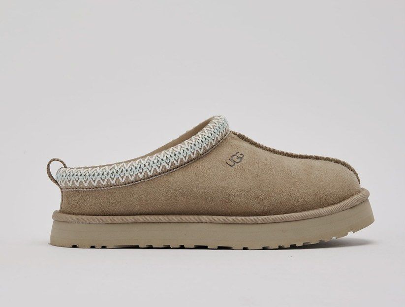 UGG "W Tasmen Beige" suede slippers (Category: Slippers and slides) located in Baguio. Submitted by workwear2600 (Listing ID 1460643641, Image 3). Description: - UGG Tasman Slippers - Color: Chestnut - Material: Suede upper with cozy shearling lining - Design: Classic UGG logo and braided trim detail - Style: Easy slip-on - 2500 sb .