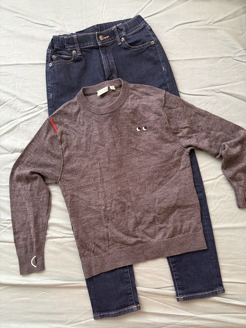 Uniqlo bundle kids 140 (Category: Babies & Kids Fashion) located in Manila. Submitted by anabri (Listing ID 1460555745, Image 1). Description: Uniqlo bundle for kids Size 140, fits 6-8 slender frames Please see photos for details Jeans is still in Great Condition SOLD AS BUNDLE .