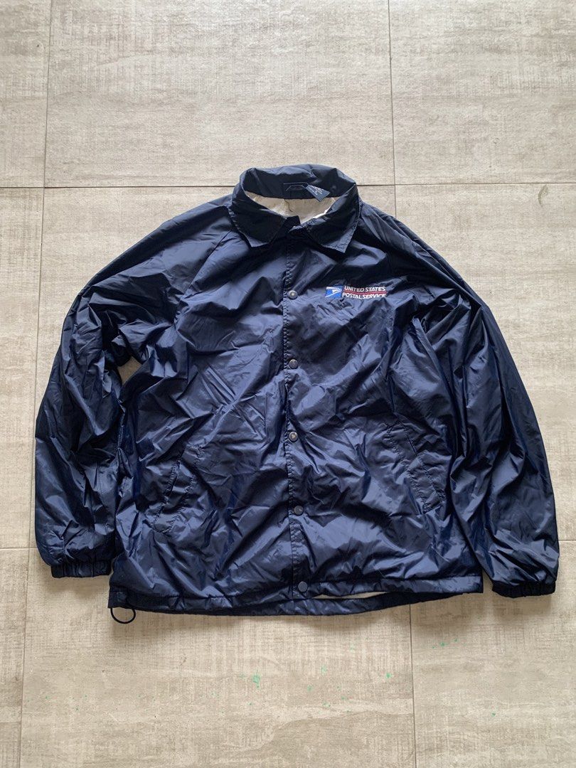 United states postal service coach jacket (Category: Coats, Jackets and Outerwear) located in San Mateo. Submitted by gunmetalsteel (Listing ID 1460587148, Image 1). Description: united states postal service Coach jacket Well used Side pockets Signs of wear and tear Small but fits medium Navy blue color.