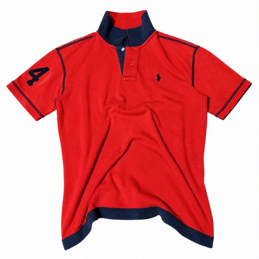 USPA Reversible (Red & Navy) (Category: Tshirts & Polo Shirts ) located in Manila. Submitted by chieezz (Listing ID 1460669663, Image 1). Description: - Two authentic Ralph Lauren polo shirts. - Red shirt with navy trim and '4' on the sleeve. - Navy shirt with a contrasting red collar. - Both shirts feature the iconic Ralph Lauren polo player logo. - Ideal for a stylish casual or sporty look..