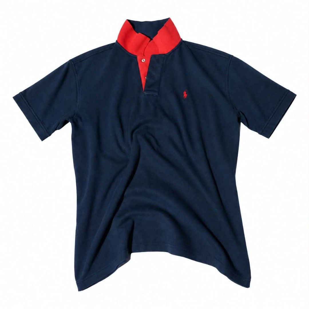 USPA Reversible (Red & Navy) (Category: Tshirts & Polo Shirts ) located in Manila. Submitted by chieezz (Listing ID 1460669663, Image 2). Description: - Two authentic Ralph Lauren polo shirts. - Red shirt with navy trim and '4' on the sleeve. - Navy shirt with a contrasting red collar. - Both shirts feature the iconic Ralph Lauren polo player logo. - Ideal for a stylish casual or sporty look..