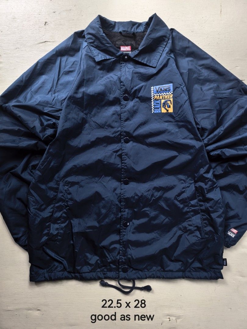 Vans x Marvel Black Panther Coach Jacket (Category: Coats, Jackets and Outerwear) located in Bacolod City. Submitted by bag_o.bukad (Listing ID 1460657318, Image 2). Description: Vans X Marvel Black Panther Torrey Jacket Medium on tag but will fit XL 22.5 width x 28 length authentic no issue good as new 1150 + sf.