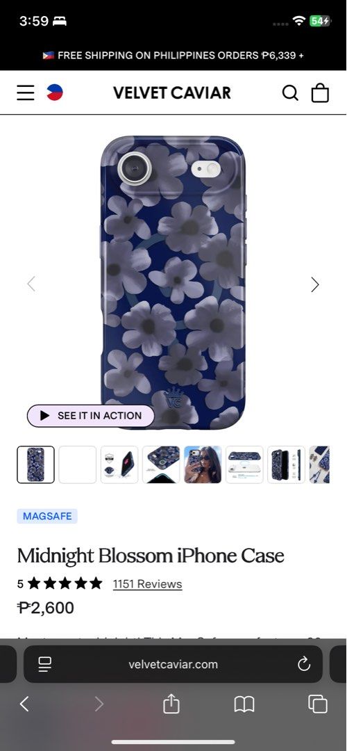 Velvet Caviar iPhone Air Case (Category: Cases & Sleeves) located in Manila. Submitted by misspajama (Listing ID 1460706587, Image 2). Description: Condition: Excellent / Almost new (still has a hydrogel back protector installed) Features: MagSafe compatible, sleek, and high quality Original Retail Price: ₱2,600 Price: ₱1,100.