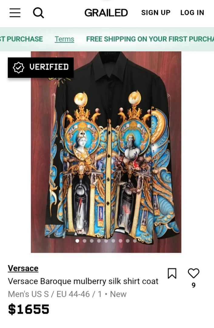 Versace Mulberry Silk Button Down (Category: Formal Shirts) located in Milaor. Submitted by lootinout (Listing ID 1460579326, Image 2). Description: Versace Mulberry Silk Button Down ✅Size: 40 ✅Width: 22 ✅Length: 29 ✅Sleeve: 26 ✅Color Rate: 9/10 ✅Issue: Minimal Scratch & White Line ✅Need Wash ✅Location: Bicol Naga City, Camarines Sur ✅Courier: J&T Express/Flash Express ✅MOP: Gcash only.