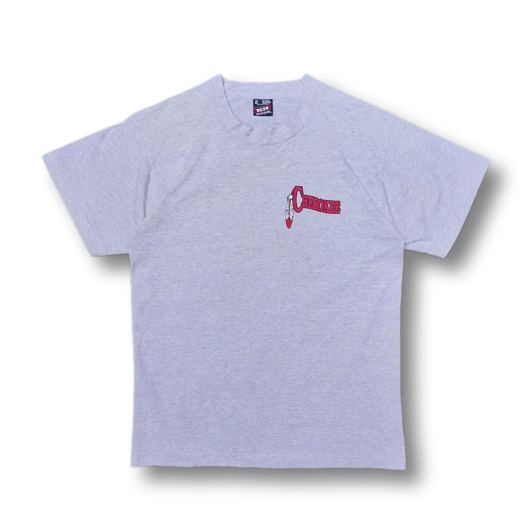 Vintage 90's Cherokee Tee (Category: Tshirts & Polo Shirts ) located in Cavite. Submitted by spinfits (Listing ID 1460570311, Image 2). Description: - Classic 90s style grey t-shirt - Single stitch on hem and sleeves - Features cool Cherokee graphic print on the back - Smaller Cherokee graphic print on the front chest - Made from comfortable cotton fabric - Ideal for casual everyday wear Size: S-M (Width: 19.5") (Lenght: 27") INCHES Condition: (L
