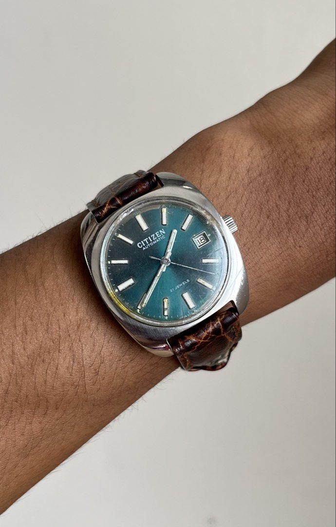Vintage Citizen Automatic (Category: Men's Watches) located in Cabuyao City. Submitted by horologyfinds (Listing ID 1460681269, Image 1). Description: Vintage Citizen Automatic •Japan •Automatic movement •1970's •Datejust •Keeps accurate time •Some patina on dial •Leather strap For only 3,150 php🤝 FREE SHIPPING‼️ ✅LBC COP/COD ✅J&T ✅LALAMOVE ✅MEET UP ✈️CAN SHIP INTERNATIONAL VIA DHL EXPRESS "Imperfections are part of buying pre-owned/vintage watc