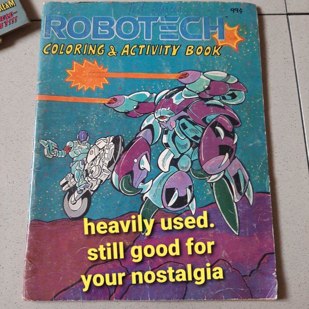 Vintage Robotech macross coloring book (Category: Children's Books) located in Manila. Submitted by dok.spekter--richard-ramirez-- (Listing ID 1460537651, Image 2). Description: Available. • GCASH ONLY • LALAMOVE ONLY for this item. NO COD Location: near FPJ / Roosevelt LRT station.