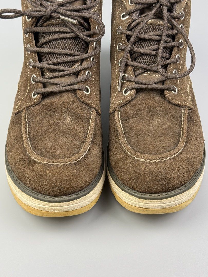 Visvim - 7 Hole Moc Toe Gore-Tex Boots (Category: Boots) located in Pasig City. Submitted by on_the_trend (Listing ID 1460541276, Image 3). Description: Tagged size: US 9 Condition: 9/10 Flaws: Yellowing sole, Minor heeldrag Made in: China Material: Suede Inclusion: None.
