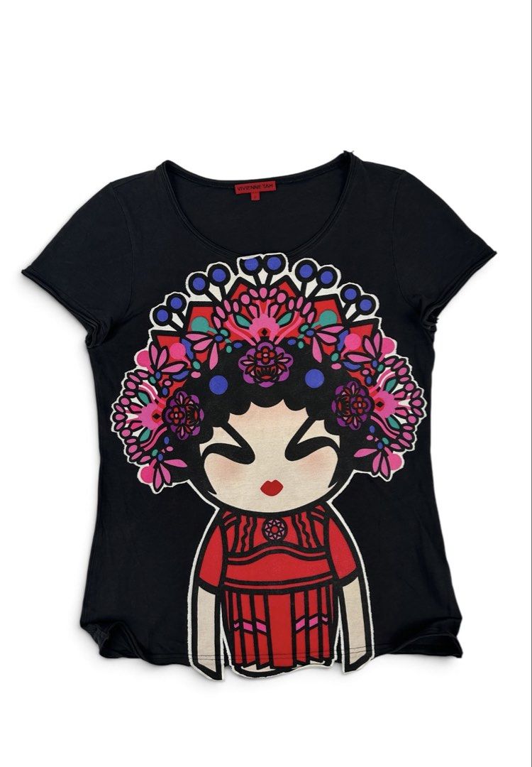 Vivienne Tam Black Graphic (Category: Shirts) located in Manila. Submitted by draftdrops (Listing ID 1460628260, Image 1). Description: Cloth as patch design and excellent condition Width :17 Length :25 Size:medium (Womens).