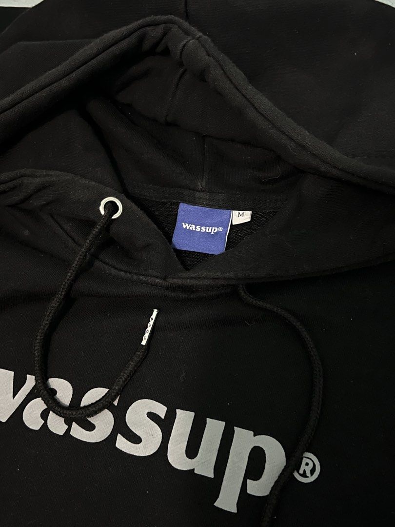 Wassup Black Hoodie (Category: Coats, Jackets and Outerwear) located in Caloocan City. Submitted by jeremih_ (Listing ID 1460602490, Image 2). Description: Size M on tag Color rate 9/10 slight fade on some parts overall good condition Dm for more details.