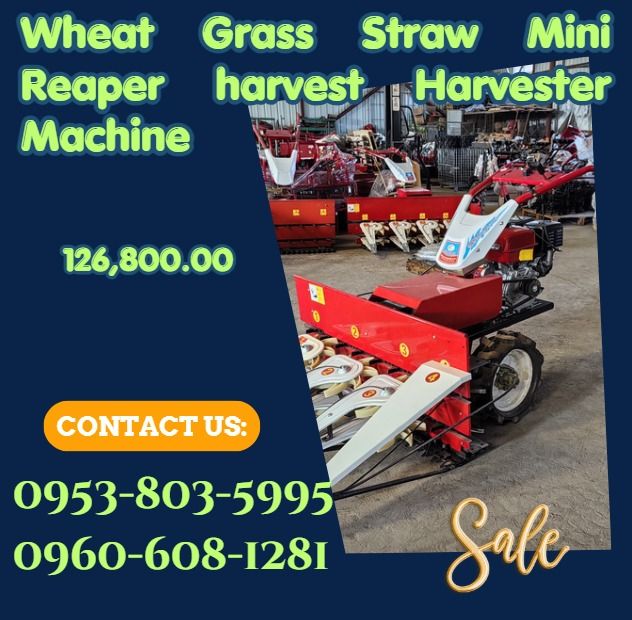 Wheat Grass Straw Mini Reaper harvest Harvester Machine (Category: Everything Else Others) located in Caloocan City. Submitted by 09945233960 (Listing ID 1460592426, Image 1). Description: ●Model: BSR421S ●Product Name: 170F Gasoline Wheat Grass Straw Reaper Machine ●Supporting power: 170F gasoline engine ●Power output: 4.0kw/7HP ●Fuel type: 92 # or above gasoline ●Startup method: Hand pulled startup ●Harvesting width: 80cm ●Stubble height: 4-5cm