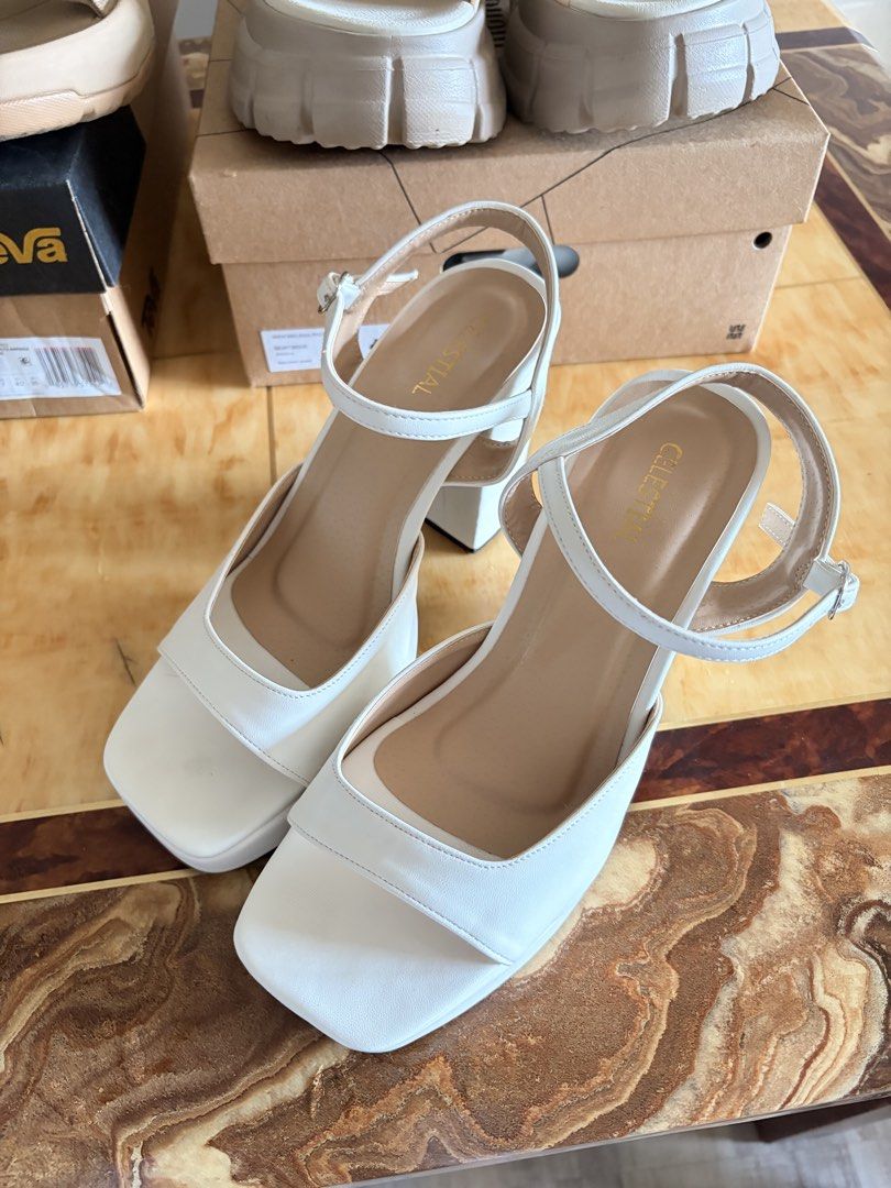 White Square Toe Block Heels with Ankle Strap (Category: Heels) located in General Trias. Submitted by dyenine (Listing ID 1460592780, Image 2). Description: 800 for both na! Used once lang!!.