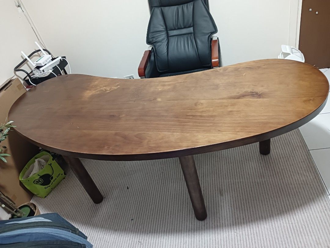 Wooden Bean Shaped Office Table (Category: Tables & Sets) located in Manila. Submitted by jeyohese (Listing ID 1460540274, Image 1). Description: - Unique bean-shaped wooden office table -Thick Wood - Warm, inviting wood tone - Four sturdy legs for stability - Ideal for living rooms or office.