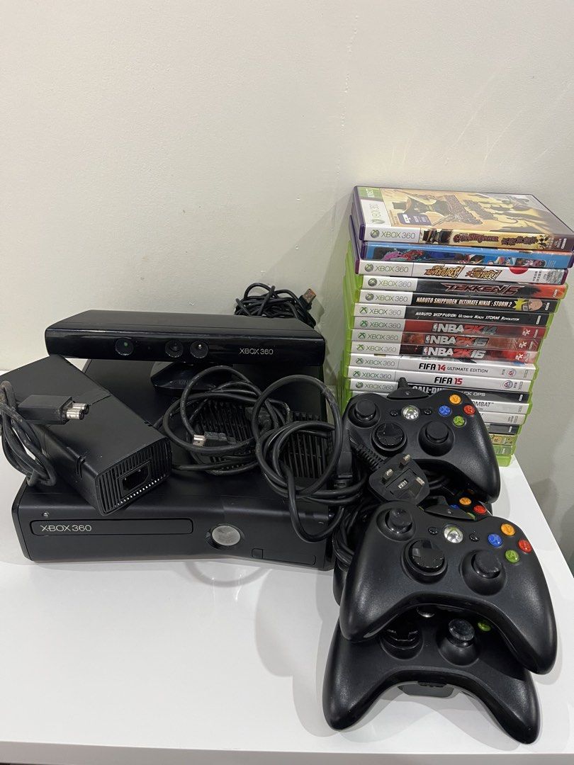 XBOX 360 Slim with Kinect (Category: Xbox) located in Manila. Submitted by migs.singson (Listing ID 1460574168, Image 1). Description: XBOX 360 Slim with Kinect Inclusions: - XBOX 360 Slim (Japan/Asia Region) - Kinect - 5 controllers - HDMI cable - Power brick - 18 games Games Included: - The Gunstringer (Kinect) - Just Dance (Kinect) - Kinect Adventures (Kinect) - Tekken 6 - Naruto Shippuden Ultimate Ninja Storm 2 - Naruto Shippuden Ultimate Nin