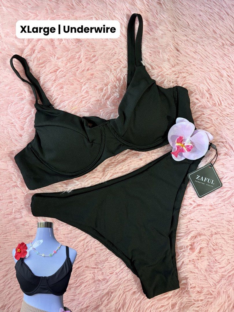 Zaful Black Ribbed Underwire Bikini Set XL (Category: Bikinis & Swimsuits) located in Manila. Submitted by ki_leya (Listing ID 1460644711, Image 1). Description: brand new with pouch ₱200 📍cubao 🚚 jnt, lalamove, pick up.