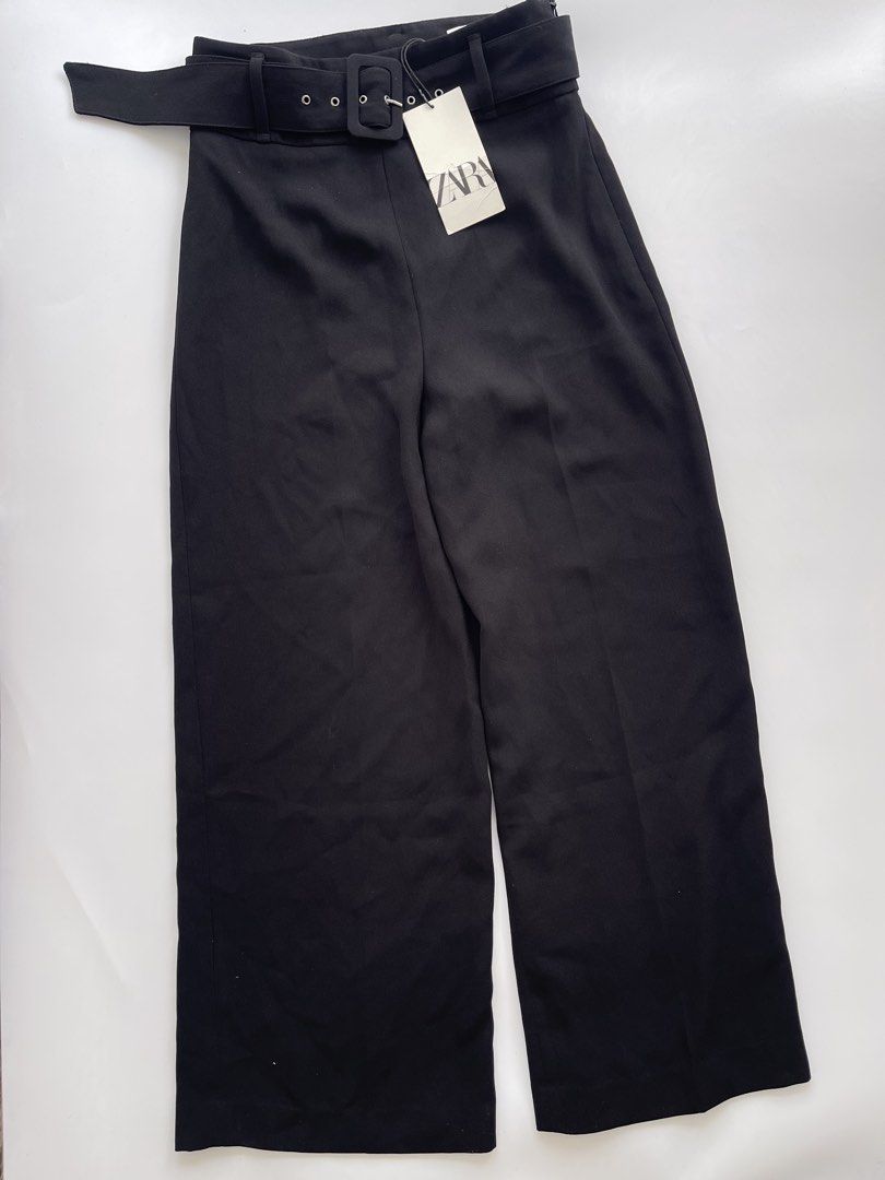 Zara Black Flowy Belted Trousers (Category: Other Bottoms) located in Bacolod City. Submitted by euniceclothing_coph (Listing ID 1460528525, Image 1). Description: Size XS, 24-26 Brand new Highwaist.