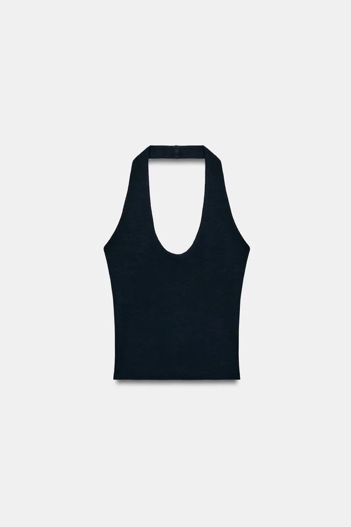 Zara Black Ribbed Halter Top (Category: Sleeveless) located in Quezon City. Submitted by tshsmnl (Listing ID 1460661727, Image 1). Description: Size small on tag Fits xs-s No flaws worn twice only No when worn photo 🥹 Shipping via lalamove only.