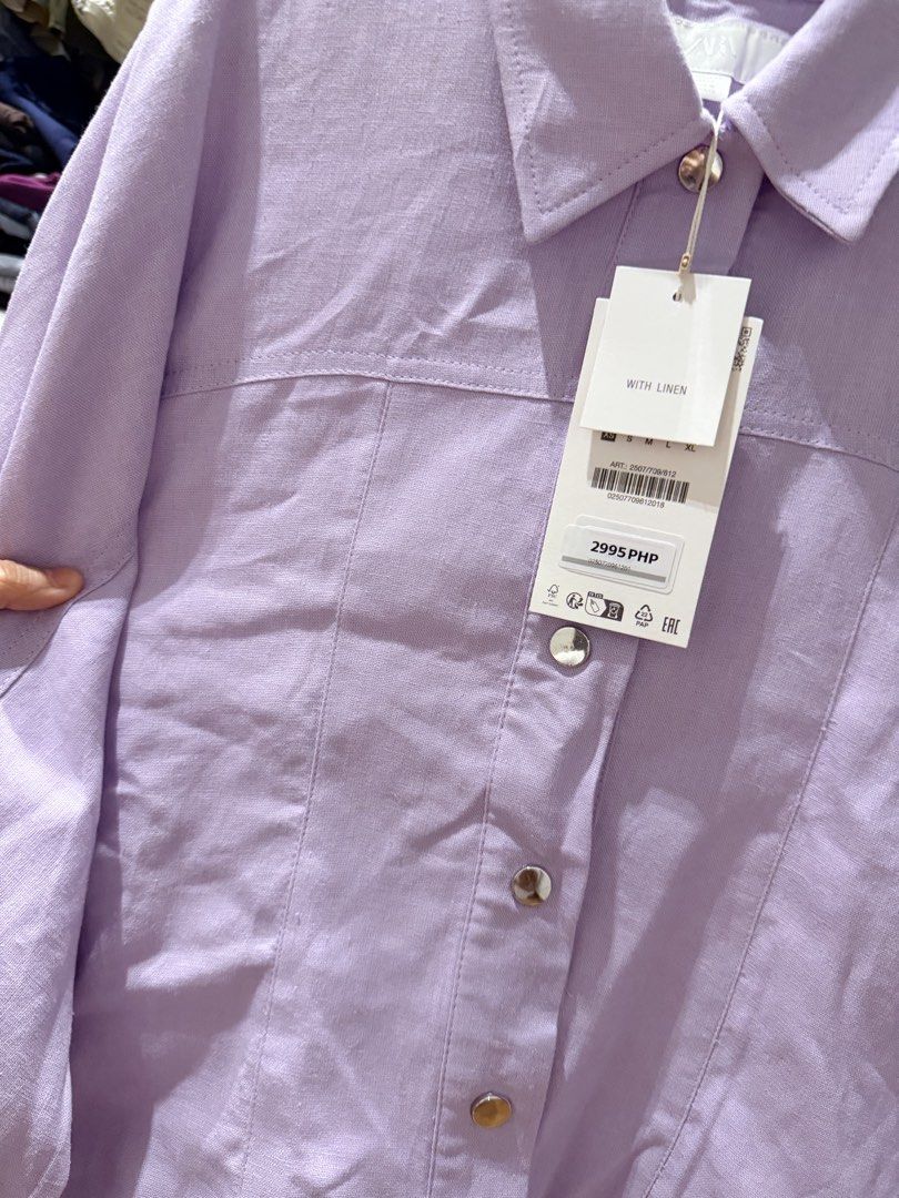 Zara Linen Blend Jacket in Purple (Category: Coats, Jackets and Outerwear) located in Marikina City. Submitted by nicasandoval (Listing ID 1460626491, Image 3). Description: bnew with tag original price - 2,995.
