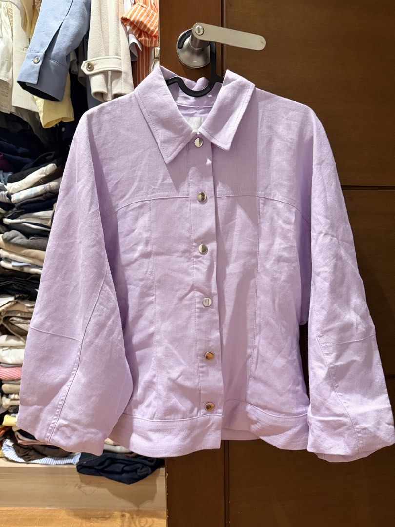 Zara Linen Blend Jacket in Purple (Category: Coats, Jackets and Outerwear) located in Marikina City. Submitted by nicasandoval (Listing ID 1460626491, Image 1). Description: bnew with tag original price - 2,995.
