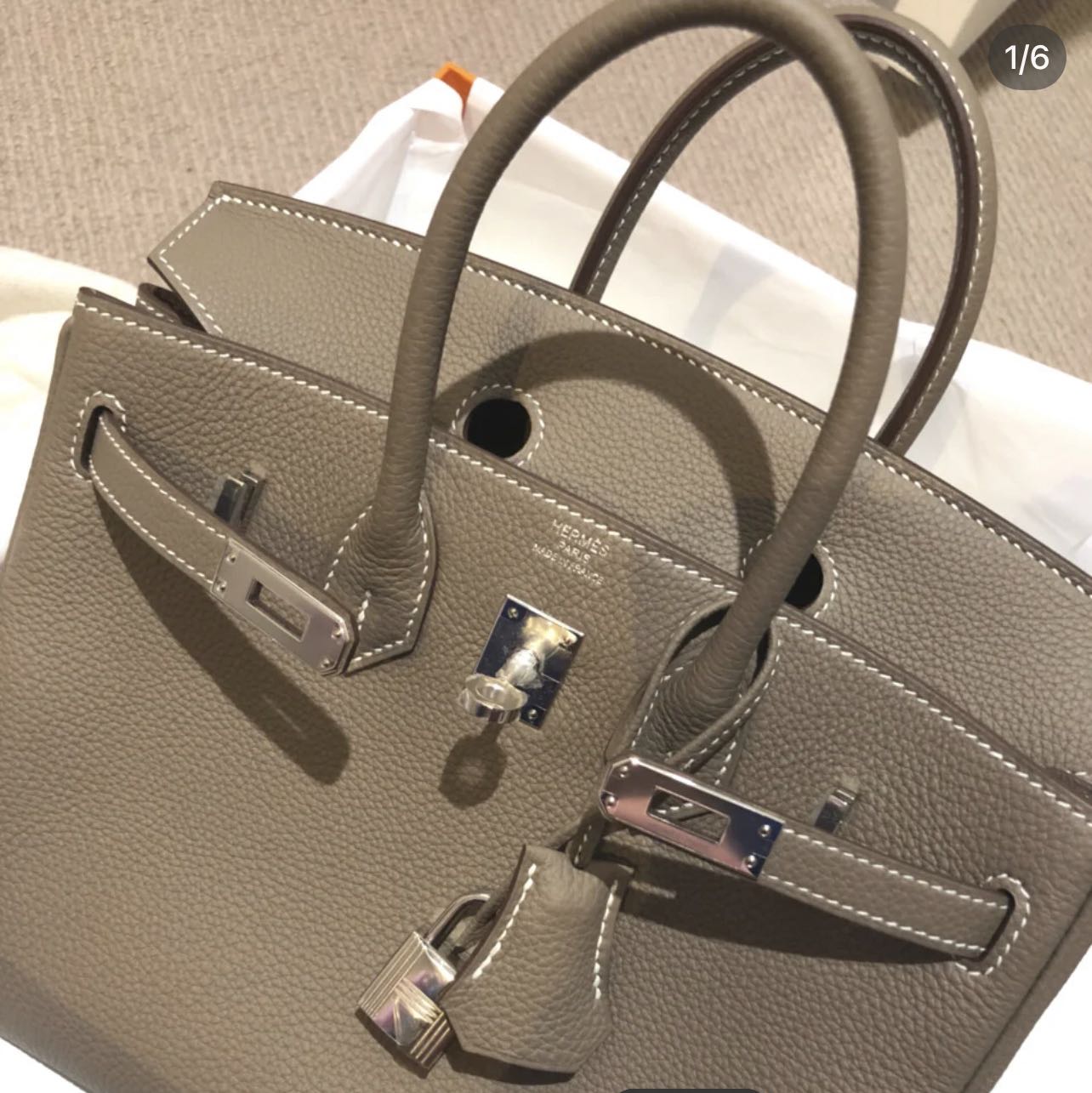 HERMES EVELYNE GM GREY ETOUPE TOGO SHW