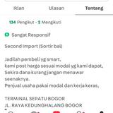 (Kategori: ) berada di . Dikirim oleh terminal.sepatu.bogor (ID iklan 1288876029, Gambar 1). Deskripsi: .